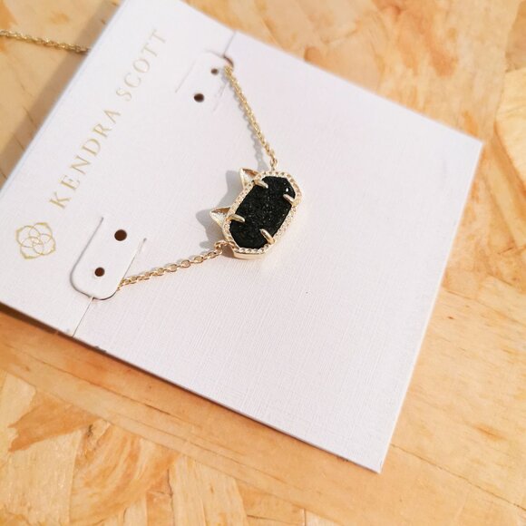 NEW Kendra Scott Elisa Cat Black Drusy Necklace Gold - Picture 2 of 3